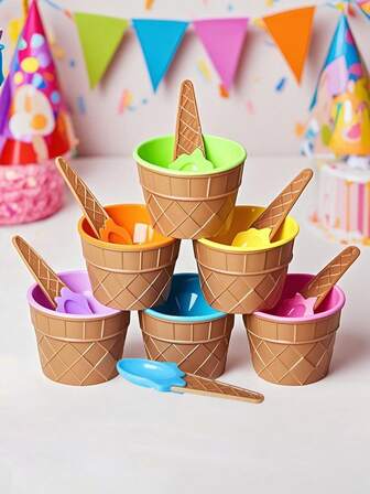 1/2/4set, Random Color Ice Cream Bowl And Spoon Set, Reusable Ice Cream Cup, Children's Ice Cream Bowl, Birthday Party Supplies, Party Decor, Creative Bowls For Ice Cream And Pudding Desserts, Suitable For Wedding, Birthday, Graduation, Kitchen Accessories, Ice Cream Mould, Birthday Gifts, Christmas Gift, Christmas Decorations, Christmas Party Supplies
