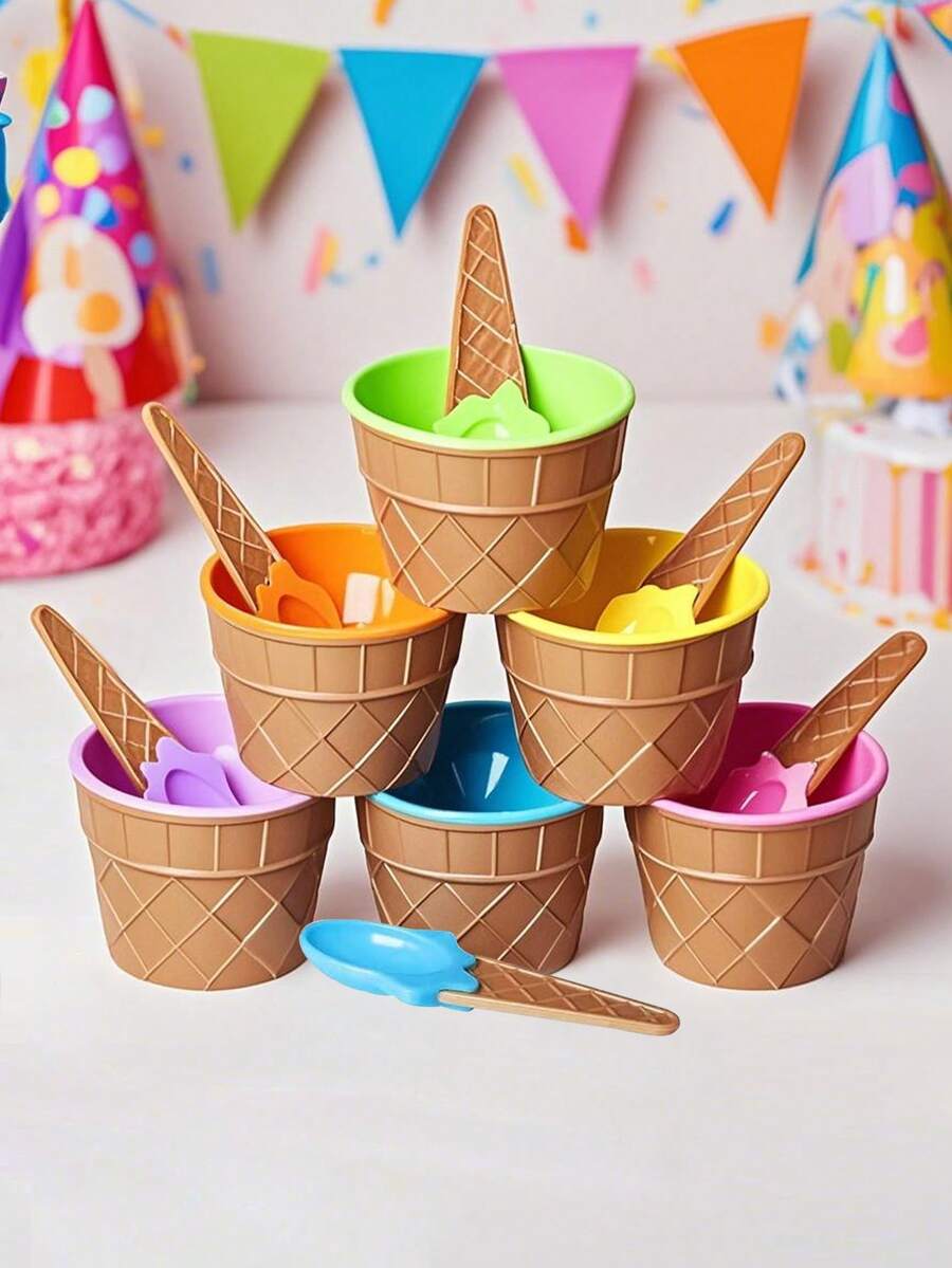 1/2/4set, Random Color Ice Cream Bowl And Spoon Set, Reusable Ice Cream Cup, Children's Ice Cream Bowl, Birthday Party Supplies, Party Decor, Creative Bowls For Ice Cream And Pudding Desserts, Suitable For Wedding, Birthday, Graduation, Kitchen Accessories, Ice Cream Mould, Birthday Gifts, Christmas Gift, Christmas Decorations, Christmas Party Supplies - Multicolor - View 1