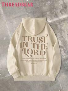 Threadbear - Double Sided Printed (250g Polyester Fiber) "TRUST IN THE LORD" Letter Pattern Christian Hoodie, Bible Proverbs 3:5-6 Scripture, Fashionable Men's Hooded Sweatshirt, Autumn And Winter Thick Velvet Long Sleeved Hooded Sweatshirt, Y2K, Suitable For Casual Daily Wear In Autumn And Winter, Suitable For Both Men And Women