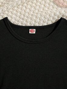 Girls Who Play Basketball, Fashionable Girls With Basketball Elements English Letter Round Neck Soft And Comfortable T-Shirt Top Casual Spring And Summer Cute Casual Shirt Print Pattern T-Shirt - Black - View 3