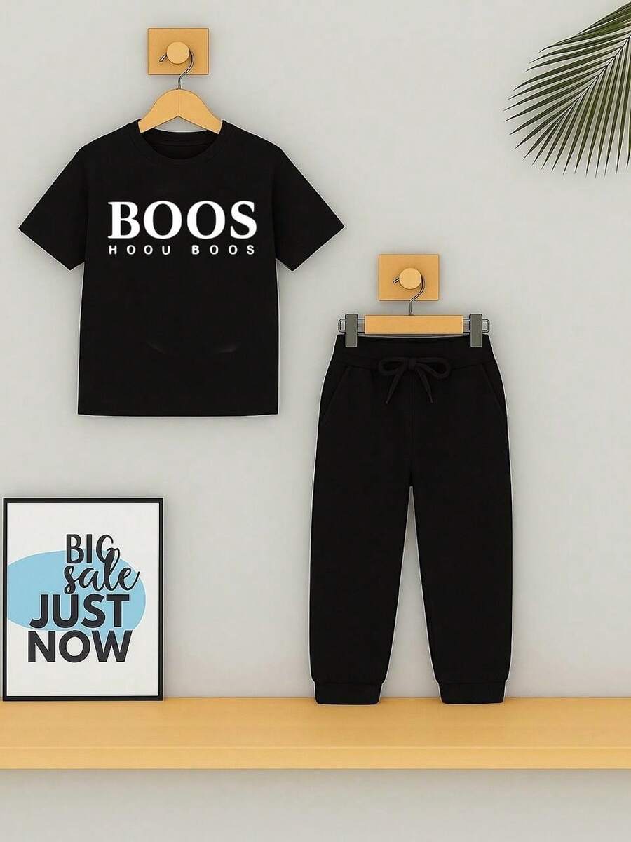 Conjunto Infantil Menino Camiseta e Calça Roupa Criança Masculino Verão - Preto - Visão 1