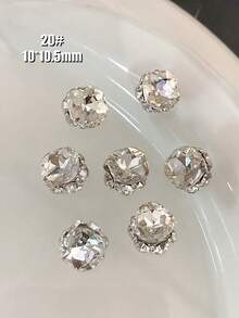 5 件/10 件/20 件/50 件混合尺寸奢华指甲水钻装饰，全新闪亮合金堆叠水钻，水晶斜心形和方形指甲饰物，DIY 美甲用品 - 彩色 - 查看 20