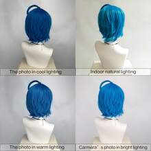 Parrucca da cosplay anime: capelli sintetici blu corti resistenti al calore - perfetta per feste di Ognissanti e eventi festivi