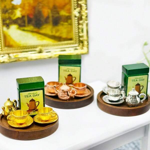Dollhouse Tea Box & Cup Set, Milk Tea Box, Metal Tea Tin, Desktop Decor! Dollhouse Toy Accessory!