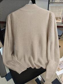 Men's Casual Solid Color Stand Collar Sweater, Versatile For Autumn/Winter - Khaki - View 2