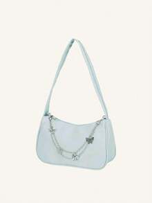 鏈條風格時尚素色單肩包 - 淺藍色 - 查看 4