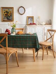 1pc Green & Yellow Plaid Square Tablecloth, Farmhouse Style, Polyester Material, Suitable For Kitchen, Dining Room And Christmas Decoration - Green and Yellow - View 7