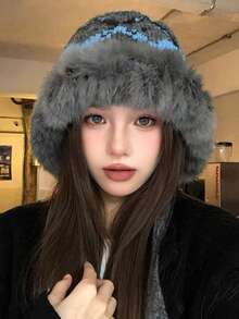 1ciepły i gruby pluszowy dzianinowy kapelusz chroniący uszy, gruby pluszowy zimowy sznurowany, ciepły i odporny na zimno kapelusz basenowy, zimowy ciepły