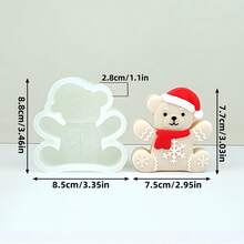 1 件圣诞泰迪熊手工皂硅胶模具，适用于 DIY 装饰品/节日树饰品/圣诞蜡烛硅胶模具，易于脱模且可重复使用