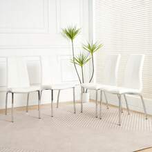 Set Of 4 Dining Chairs, Modern Kitchen Chairs With PU Leather Soft Padding And Silver-Plated Metal Legs, For Dining Rooms And Kitchens, White And Silver. - 白色+銀色 - 查看 12