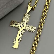 Christian Stainless Steel Tree - Cross Box Chain Pendant Necklaces In Black, Gold & Silver Color For Women Men Religious Fashion Jewelry - Necklace - View 10