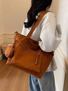 Túi Tote Unisex Dung Tích Lớn Có Ví Đựng Tiền Xu 1 Chiếc Phong Cách Hàn Quốc Mới Phong Cách Đại Học Học Sinh Trung Học Cơ Sở Túi Đeo Chéo Túi Đeo Vai Túi Vải Túi Đeo Chéo, Túi Nữ Có Túi 10 Xu, Túi Đi Học Đi Mua Sắm, Kỳ Nghỉ, Túi Tote Thời Trang Có Khóa Kéo, Túi Tote Đi Học Lớn, Nhiều Ngăn, Hoàn Hảo Cho Bãi Biển, Trường Học, Công Sở & Sử Dụng Hàng Ngày - trái cam - Xem 3