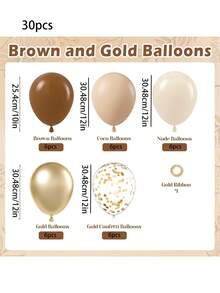 30/60pcs Brown & Gold Balloons, Suitable For Gender Neutral Bridal Shower, Birthday Party, Baby Shower Decor - Champagne White Confetti Balloons - Multicolor - View 8