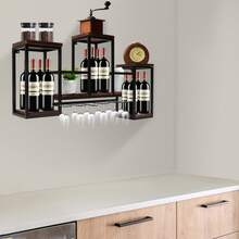 Metal Wall Mounted Wine Bottles Shelf Bar Storage Display Shelf Industrial - Black - View 8