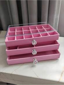 1 Acrylic Velvet Three-Layer Drawer Jewelry Box, C/D/E Jewelry Tray, Acrylic Jewelry Storage Box, Three-Layer Velvet Lined Display Cabinet, Stackable Storage, With Crystal Knob, Jewelry Box, Antioxidant Large Capacity, High-End Exquisite Earrings, Earrings, Necklace, Jewelry Storage Box, Jewelry Display Box, Acrylic Cosmetics Box