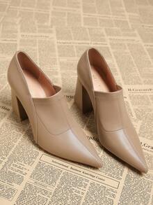 2025 Spring New Arrival Pointed Toe Low Vamp High Heel Shoes, Elegant Minimalist Fashion Women's Shoes, Brown Chunky Heel Pumps