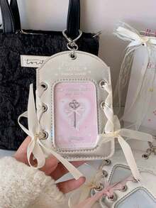 Silver PU Leather Card Holder – Ins Ballet-Themed 3-Inch Card Display Pendant With DIY Ribbon. - Silver - View 3