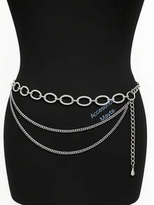 Oval Chain Belt With Two Chains - Plateado - Ver 1
