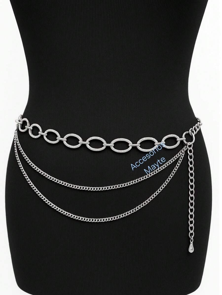 Oval Chain Belt With Two Chains - Plateado - Ver 1