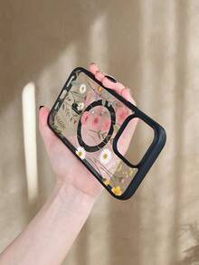 Funda para teléfono con estampado floral fresco, elegante funda protectora con diseño magnético que permite la carga inalámbrica, diseño de moda y estilo simple y fresco, para iPhone 16Promax 16 15 14 13 12 11 Plus Pro S25Ultra S24 23 22Plus FE case - Gris - Ver 9