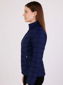 Chamarra Mujer Ligera Térmica Cuello Alto Zipper Bolsillos Repelente Viento Relleno Sintético Invierno Premium Cómoda Acolchonada Frío Otoño Suave Uso Diario Oficina Viajes - Azul Marino - Ver 3