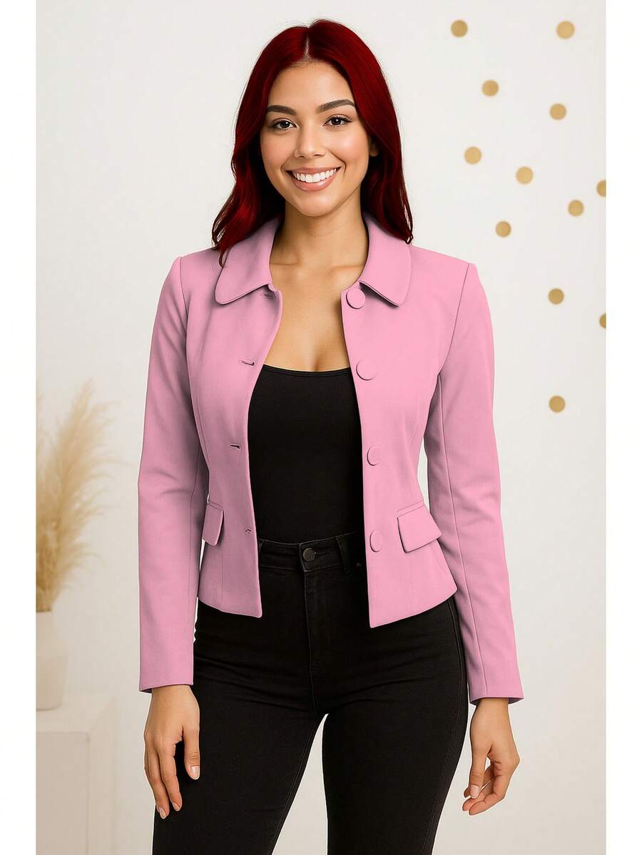 SACO CLASICO FORMAL BOTONES FORRADOS CUELLO CAMISERO