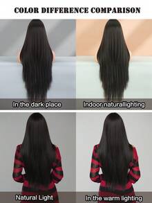 AKAKO 女士超长分层乌黑假发 - 蓬松合成假发，带刘海，自然外观耐热纤维假发，深色哥特式时尚假发，适合日常派对、情人节音乐节和万圣节角色扮演使用 32 英寸 - 自然黑 - 查看 8