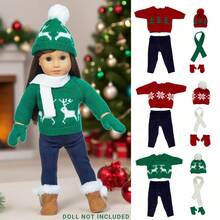 Christmas Doll Outfit Set, Includes Sweater, Hat, Scarf, Pants, Gloves With Christmas Tree, Reindeer, Snowflake Elements, Fits 16-18 Inch Reborn Dolls, Christmas Gift (Doll And Shoes Not Included)