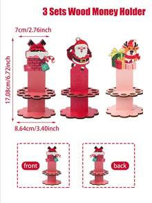 3pcs Christmas Wooden Money Holder Decoration Ornament, Charming Christmas Chimney Old Man Elk Pattern Wooden Money Holders, Festive Ornament Money Dispenser For Winter Holiday Party Decor, Christmas Ornament Money Holder
