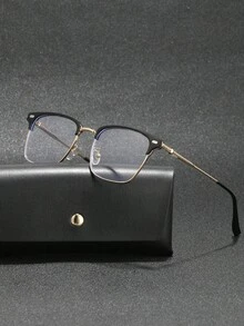 1 件经典金属混合 Tr90 复古装饰眼镜，黑金色铜框，适合大学生休闲阅读/电脑游戏/手机娱乐缓解眼疲劳，配眼镜盒眼镜配件 - 彩色 - 查看 9
