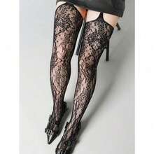 1 Pair Of Spider Web Suspenders, High Tube Hollow Mesh Socks, Long Tube Knee High Suspender Socks, Hollow Socks, Suitable For Daily Parties And Outings In Summer - 黑色 - 查看 2