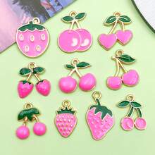 10/20/30 件/批 锌合金珐琅镀金樱桃形饰品 可爱水果吊坠 适用于 DIY 项链手链耳环珠宝 - 紅色 - 查看 15