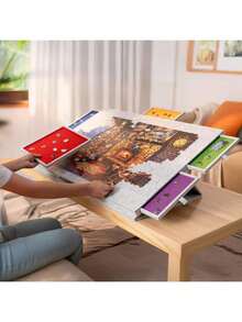 1 Set Puzzle Matte, hält bis zu 1000 Teile, geneigte Puzzle Platte mit 2-in-1 Ständer und Abdeckung, leichte Puzzle Platte mit 6 Schubladen, tragbarer Filz Puzzle Aufbewahrungstisch für Erwachsene