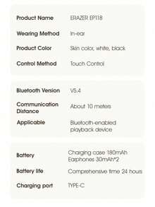 Lenovo ERAZER 入耳式蓝牙耳机，无线，超长电池寿命，降噪，防水，适合运动和游戏，男女通用，型号 EP118，是送给朋友的最佳礼物，毕业礼物，返校礼物，圣诞节装饰，情人节礼物，送给父母的礼物，万圣节，感恩节，个性化礼物，生日礼物，新年礼物 - 顏色 - 查看 6