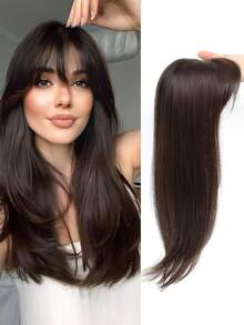 适合头发稀疏女性的长层次刘海假发 - 20 英寸微卷发尾 - 合成纤维，易于佩戴 - 彩色 - 查看 3