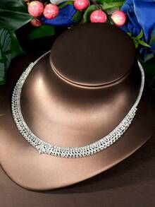 1 Set Elegant Jewelry Set, Cubic Zirconia Hollow Geometric Design, Suitable For Women's Formal Occasions, Banquets