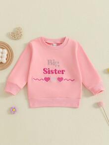 Toddler Baby Girl Sweatshirt Letters Heart Embroidery Pullover Crew Neck Long Sleeve Fall Tops - Pink - View 4