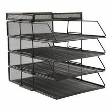 Paper Letter Tray Desk File Organizer Stackable Desk File Document Organizer - Black - View 4
