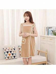 1 khăn tắm nữ (KÍCH THƯỚC: 80cm * 135cm), Áo choàng tắm spa nhanh khô dùng cho bé gái, khăn tắm tắm và tập thể dục, khăn tắm bằng vải lông cừu san hô siêu mềm có túi, bộ khăn tắm cho nữ, khăn tắm mặc được có túi - Nhiều màu - Xem 13