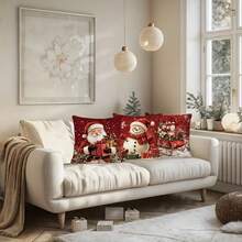 4 Pcs Christmas Pillowcases, 18x18 Inches, Zipper Closure, Retro Santa Claus And Snowman Pattern, Suitable For Farmhouse Holiday Decoration, Christmas Decoration, Home Decor, Can Be Used For Porches, Patios, Sofas, Couches, Living Rooms, Etc. Single-Sided Printing, Does Not Include Pillows. Christmas Decor Home Christmas Decorations Christmas Decorations Home Room Decor