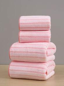 3/1pc Coral Fleece Absorbent Striped Bath Towel/Washcloth, Soft Quick-Dry Coral Fleece Face Towel, Super Absorbent Microfiber Shower Towel, Suitable For Bathroom, Pool, Gym, Beach - Baby Pink - View 6