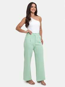 Simple Elegant Casual Polyester Zipper Pocket Button Daily Pants - Mint Green - View 2