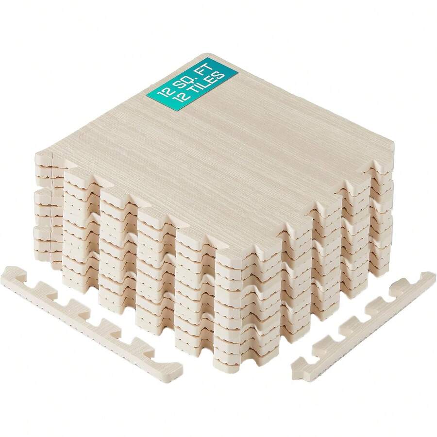 Esterillas de Ejercicio de Espuma EVA (12/24/48/120 pies²): Gruesas para Gimnasio y Hogar, Ideal como Suelo de Tatami Fitness - Madera de Roble Clara - 48 pies cuadrados - 12 piezas - Ver 1