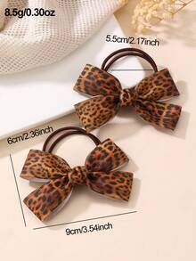 2pcs/6pcs Girls Leopard Print Ribbed Bow Hair Scrunchies Hair Accessories Set, Suitable For Daily Decoration - Multicolor - View 6