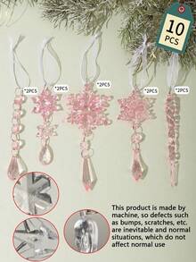 Lot de 10 ornements de Noël en cristal pour la décoration du sapin de Noël - Flocons de neige et glaçons en acrylique bleu clair avec pendentifs pour les décorations de fête du Nouvel An