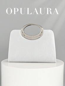 OpulAura 女士时尚闪亮水晶钻晚宴手拿包，奢华闪亮钻石镶嵌礼服包，适合晚会、派对、生日、婚礼，可作为生日礼物 - 銀色 - 查看 6