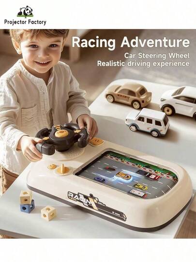 LIPETY Car Adventure Toy With Steering Wheel, Children's Toy Car Adventure, Toy Steering Wheel With Music, Interactive Driving Simulation, Racing Game For Toddlers, 8 Melodies And Engine Sounds, From 3 Years