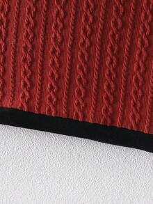 女童优雅方领公主风长袖上衣和裙子套装，春秋 - 紅色 - 查看 7