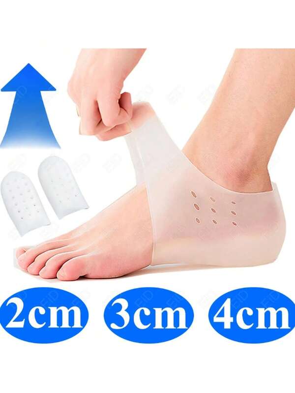 1 Pair Invisible Height Increasing Insoles 2.0cm-4.0cm, Transparent Silicone Heel Pad, Breathable, Shock-Absorbing, Soft, Comfortable, Unisex Height Increasing Insoles