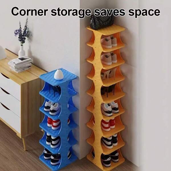 Shoe Rack, Multi-Layer Portable Shoe Rack, 6-Layer And 8-Layer Stackable Vertical Shoe Racks That Save Space, Easy To Assemble, Can Accommodate 6/8 Pairs Of Shoes, Tool Free Assembly. A Floor Standing Storage Rack That Is Easy To Assemble And Saves Space. Suitable For Entrances, Lobbies, Bedrooms, And Bathrooms, Used For Multifunctional Storage And Organization, Made Of High-Quality PP Material, Available In White, Blue, And Orange